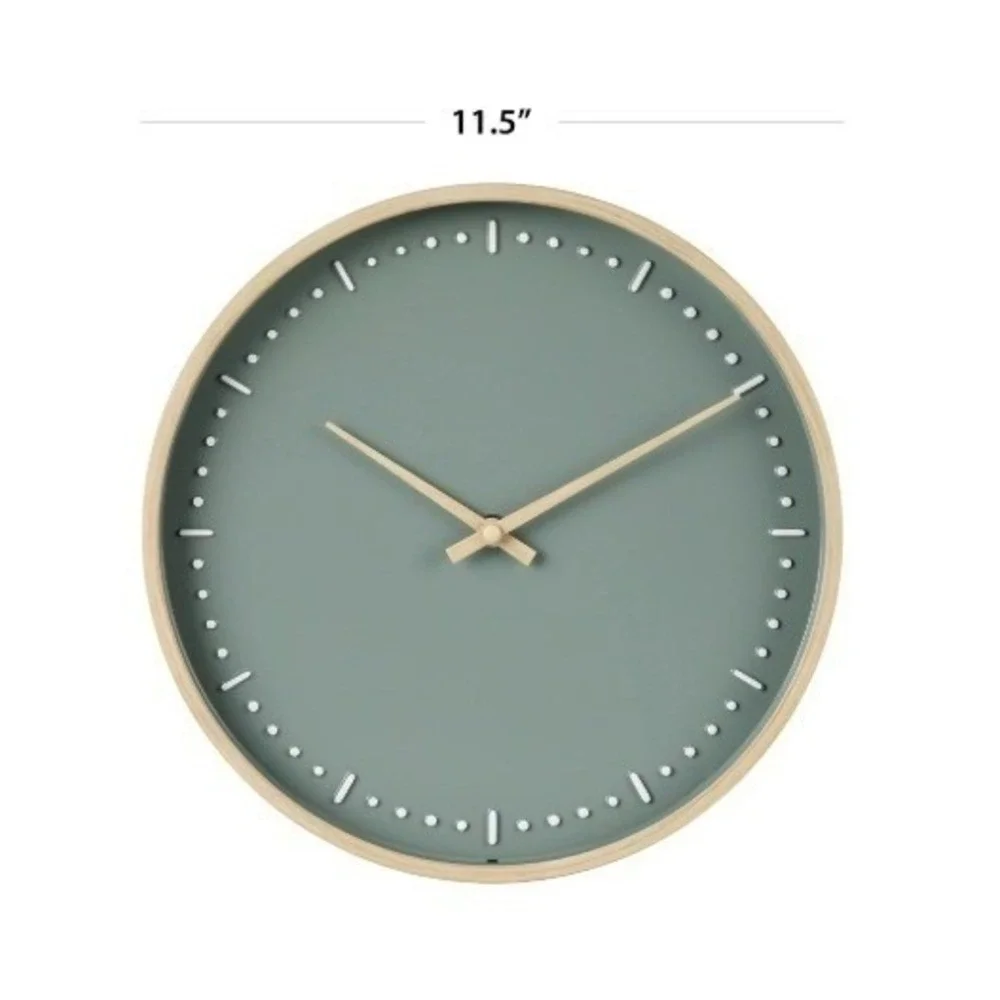 Better Homes & Gardens Wall Clock Soft Green Light Wood Quiet Movement Scandi